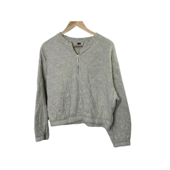 Old Navy Light Gray 1/2 Zip Cropped Pullover Sweatshirt Women's Large - Picture 8 of 8